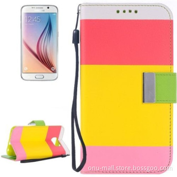 Rainbow Stripe Texture Flip Wallet Case for Samsung Galaxy S6 Flip Leather Case